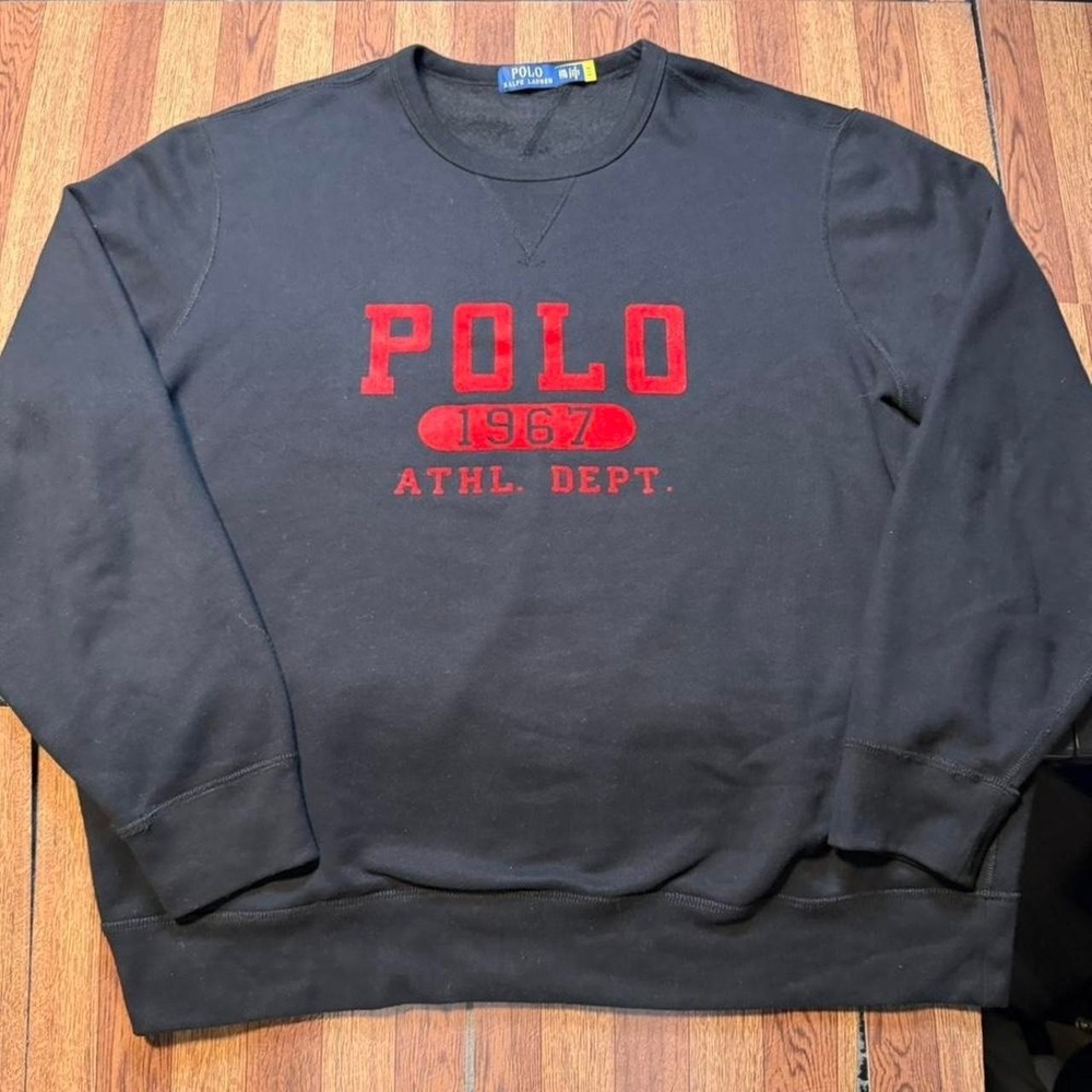Polo Ralph Lauren Black Red Spell Athletic Dept Fleece‎ Sweatshirt XXL
